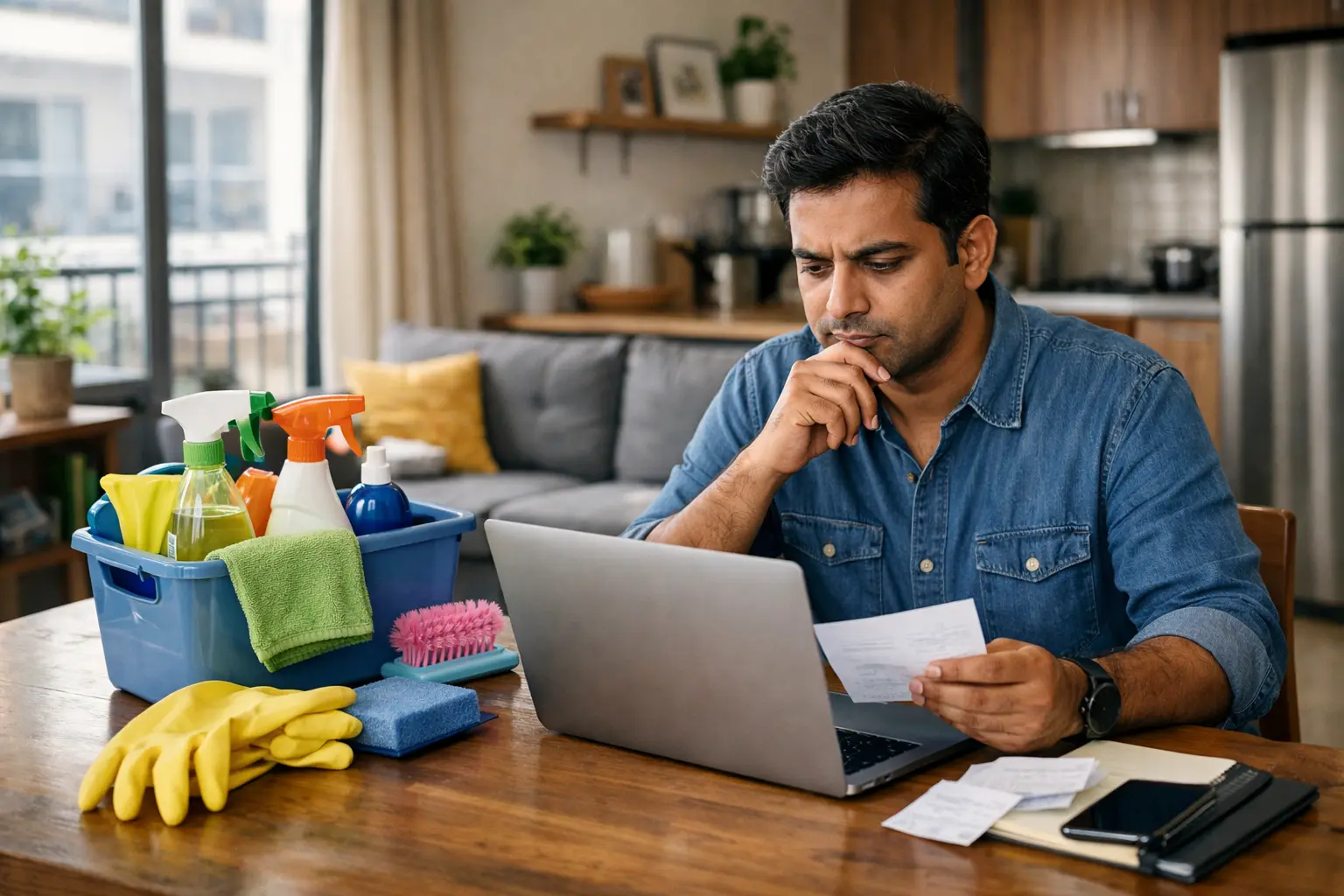 Homeowner reviewing online maid for 1 hour cost in Bangalore apartment