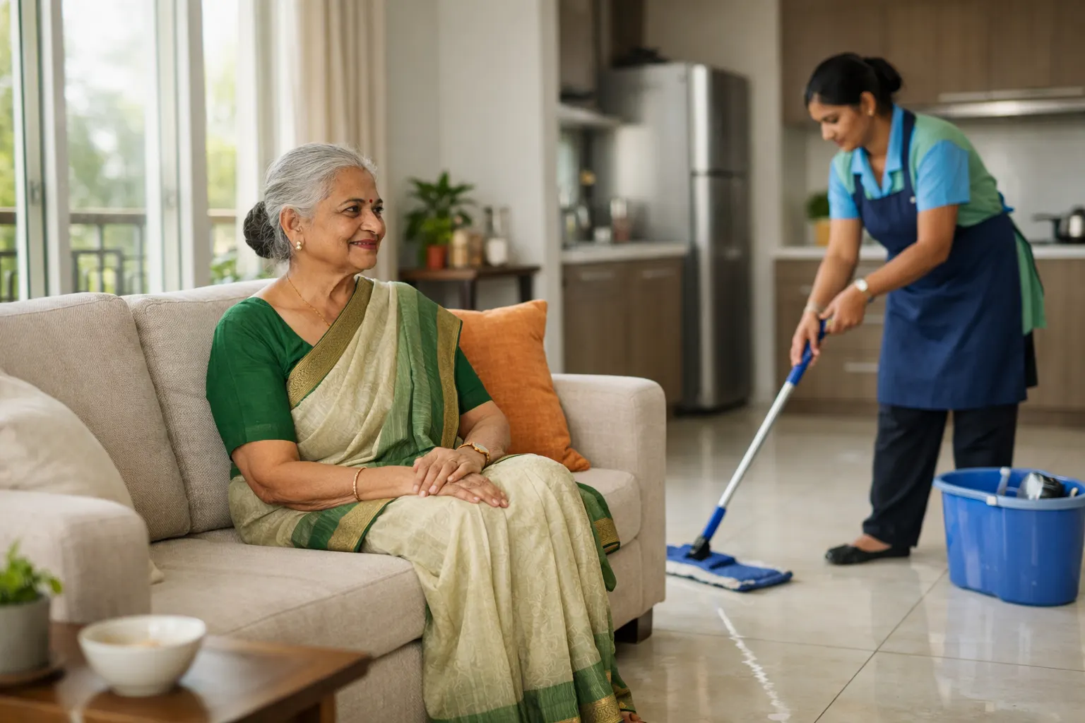 On demand maid service supporting senior citizen in Bangalore apartment